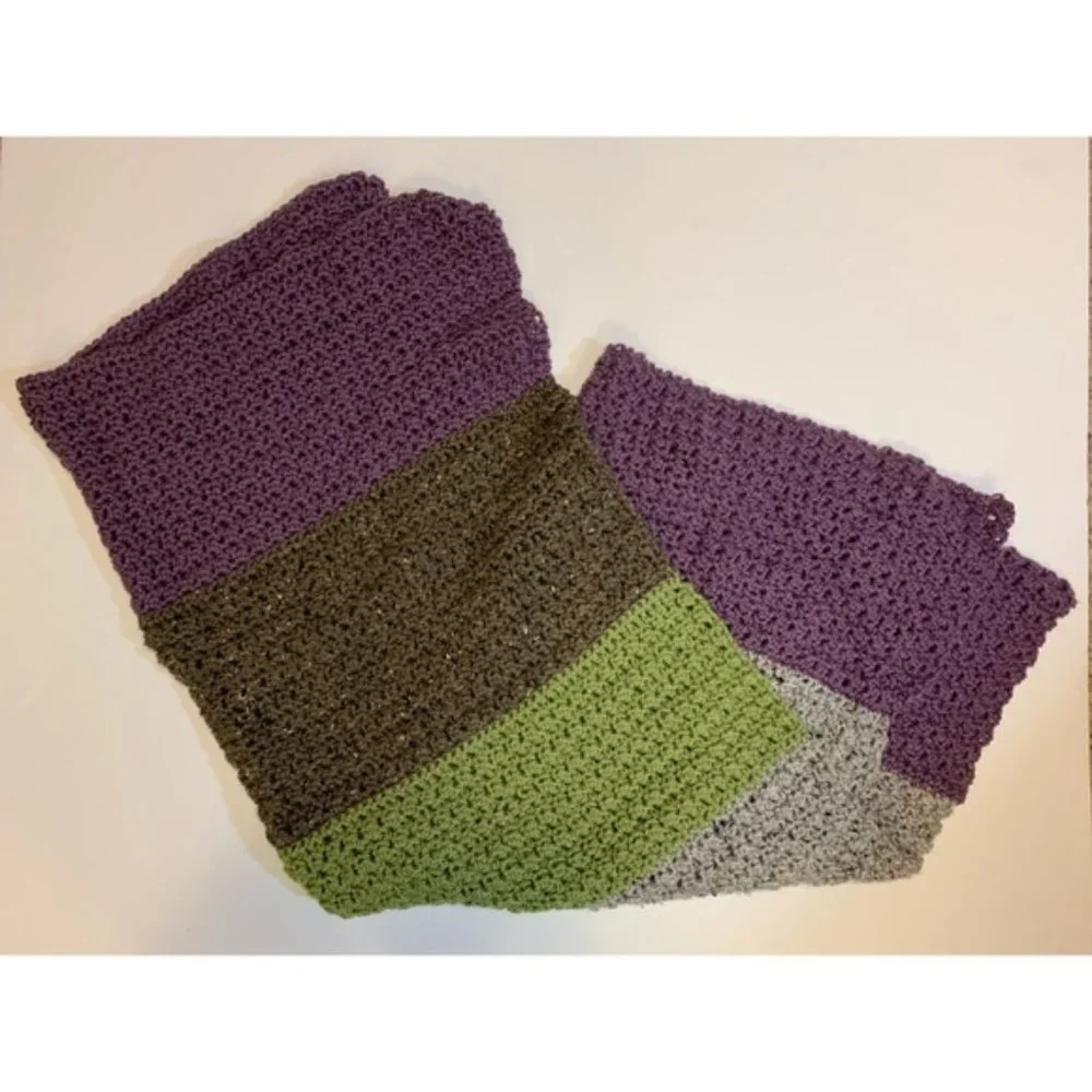 Handmade Homemade Crochet Lap Blanket Throw Blanket Purple Green Grey Brown